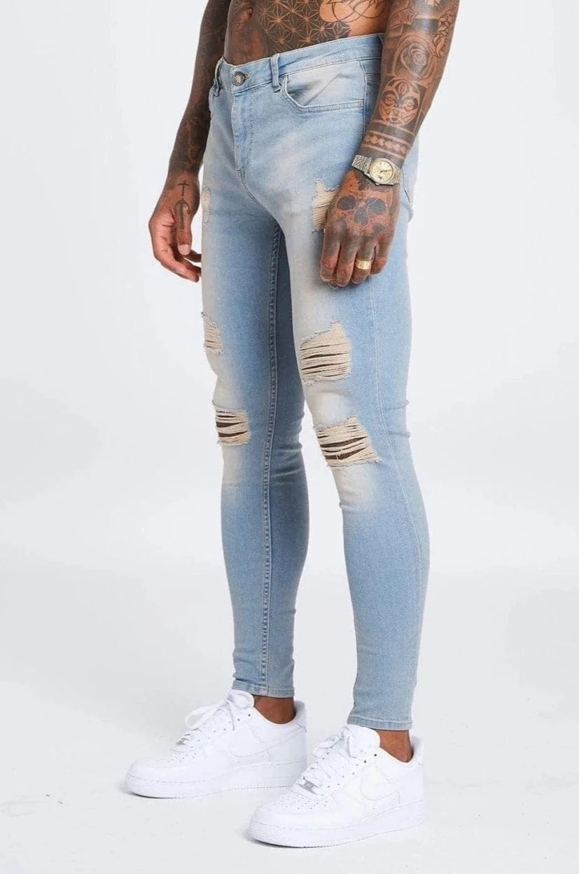 Plus Size Men's Bootcut Jeans with a Belt Loop Upgrade for a Stylish TouchSKINNY FIT JEANS RIPPED & REPAIRED - STONE WASHED