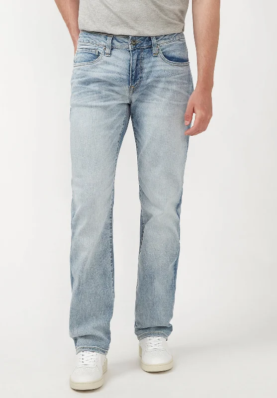 Men's Jeans with a Cargo - Inspired Knee Pocket for Extra StorageStraight Six Men's Jeans in Crinkled Light Blue - BM22762