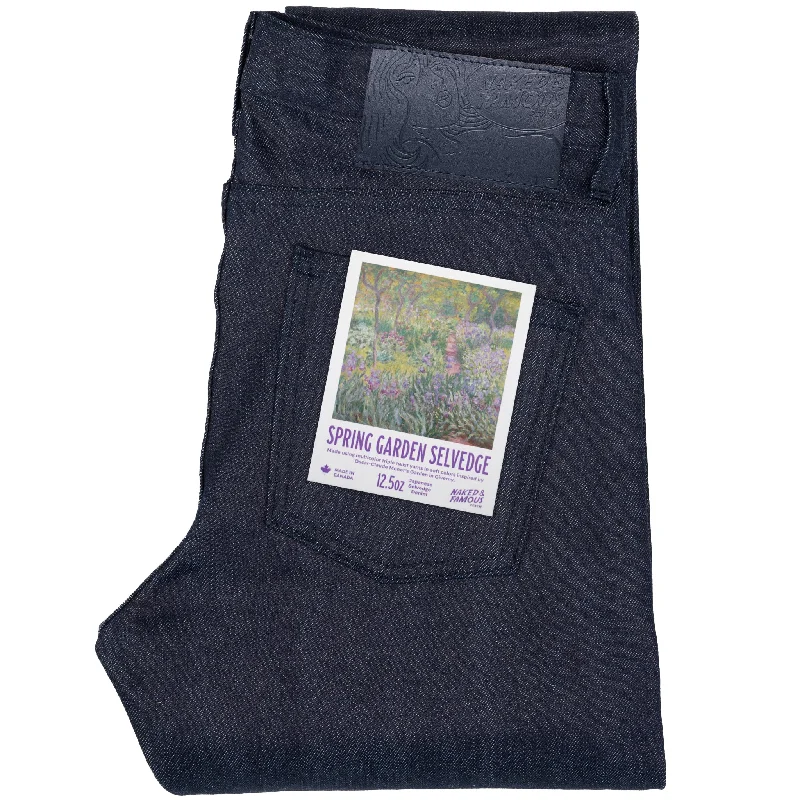 Men's High - Waisted Jeans in a Medium Wash for a Vintage - Style RevivalSuper Guy - Spring Garden Selvedge