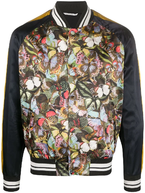 Tailored men jackets to pair with formal trousers for business meetingsMen jackets with a media - friendly pocket for easy access to gadgetsButterfly-Print Bomber Jacket