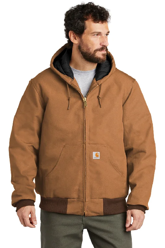 Men jackets with a media - friendly pocket for easy access to gadgetsMen jackets with a hidden interior pocket for secure storageCarhartt Mens Wind & Water Resistant Duck Cloth Full Zip Hooded Work Jacket - Carhartt Brown