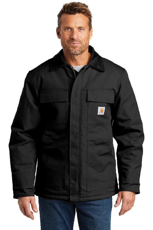 Men jackets with a zip - off sleeves to convert to a vestMen jackets with a media - friendly pocket for easy access to gadgetsCarhartt Mens Wind & Water Resistant Duck Cloth Full Zip Jacket - Black