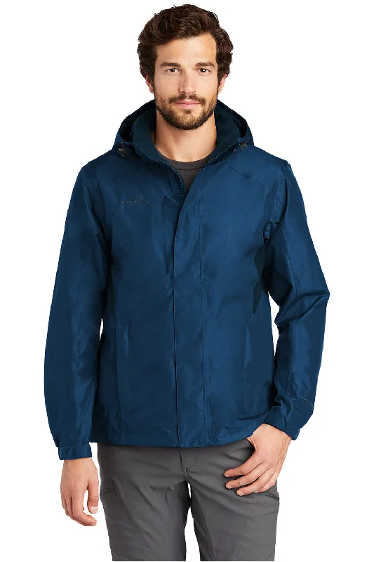 Denim men jackets with embroidered patches for a personalized touchMen jackets with a built - in hood that can be stowed away when not in useEddie Bauer Mens Waterproof Full Zip Hooded Jacket - Deep Sea Blue