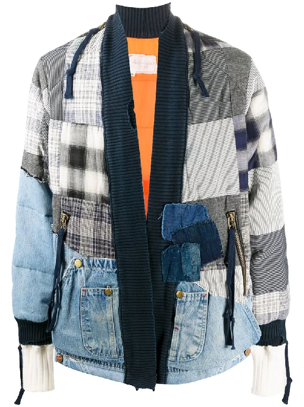 Checkered men jackets in a plaid pattern for a preppy appearanceBomber men jackets with ribbed cuffs for a classic 80s stylePatchwork Bomber Jacket