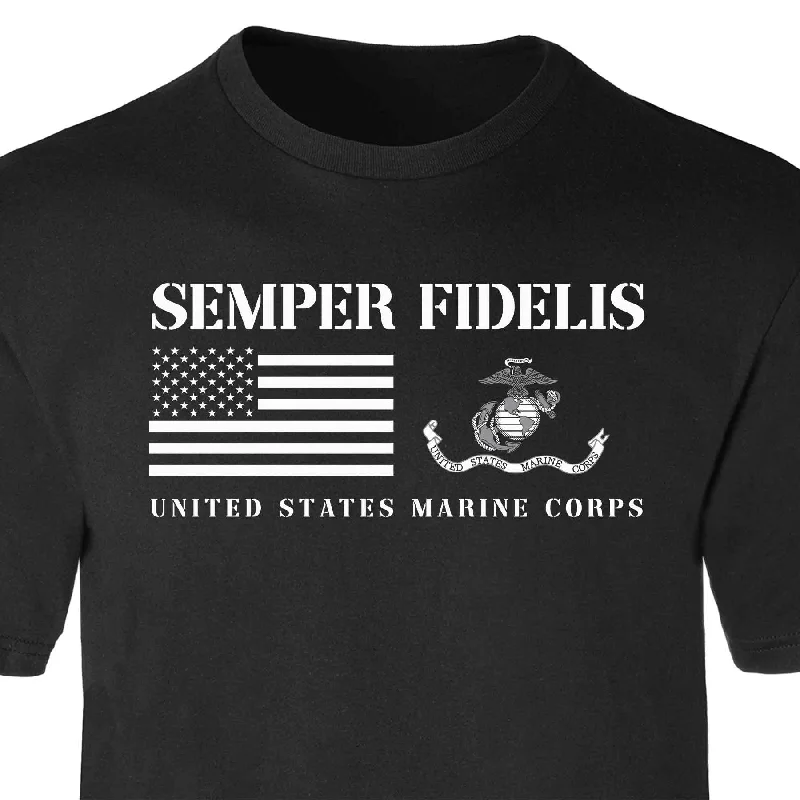 Men's long - sleeve henley t - shirts with button - down placketsSemper Fidelis USA Flag USMC Flag T-shirt