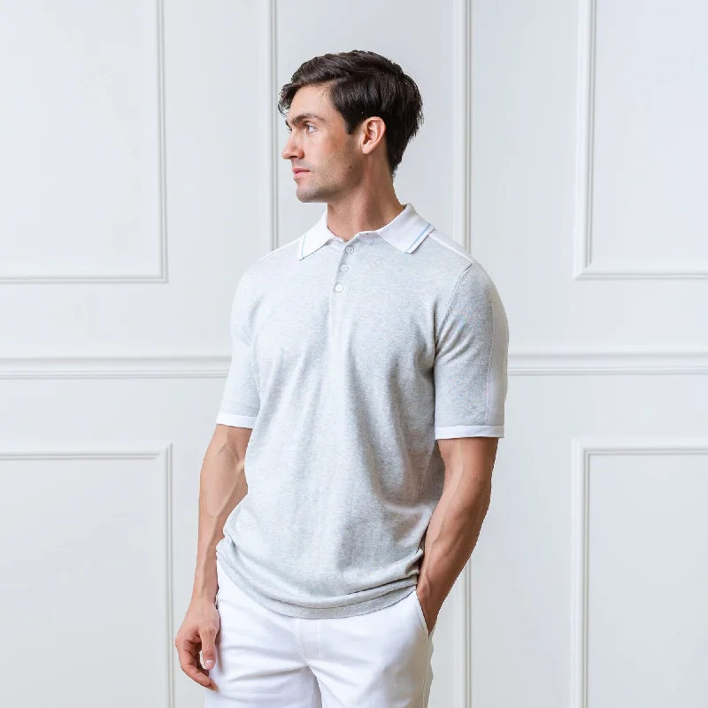 Men's two - tone stripe polo shirts with a preppy styleShort Sleeve Organic Sweater Polo