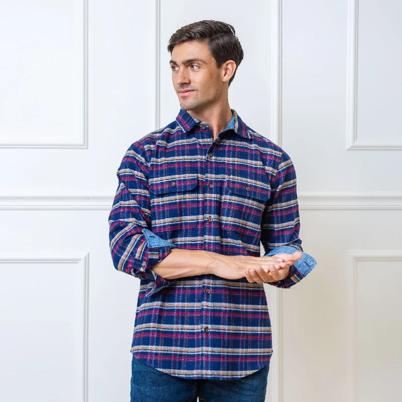 Men's two - tone stripe polo shirts with a preppy styleOrganic Flannel Double Pocket Shirt