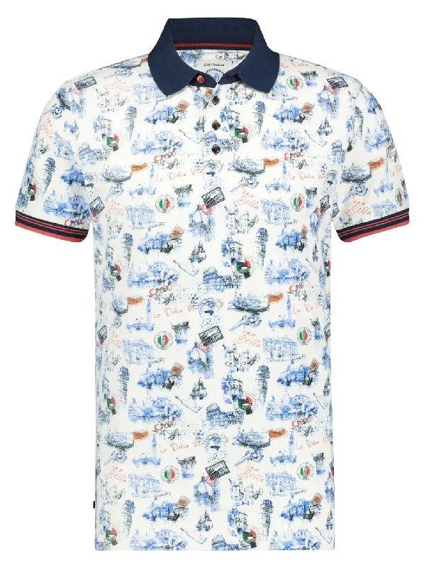 Men's two - tone stripe polo shirts with a preppy styleA Fish Named Fred Italy Map Polo Off-White