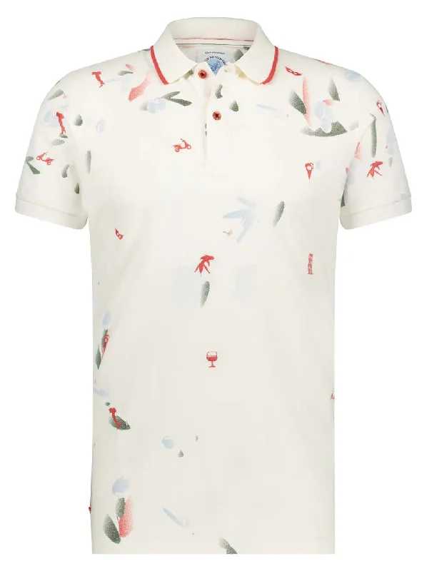 Men's stretchable athletic polo shirts for fitness workoutsA Fish Named Fred Leaf Polo Off-White