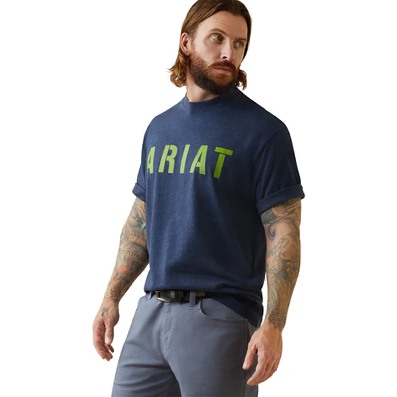 Men's button - front t - shirts with a unique artistic printAriat Men's Rebar Cotton Strong Block Graphic Short Sleeve Tee