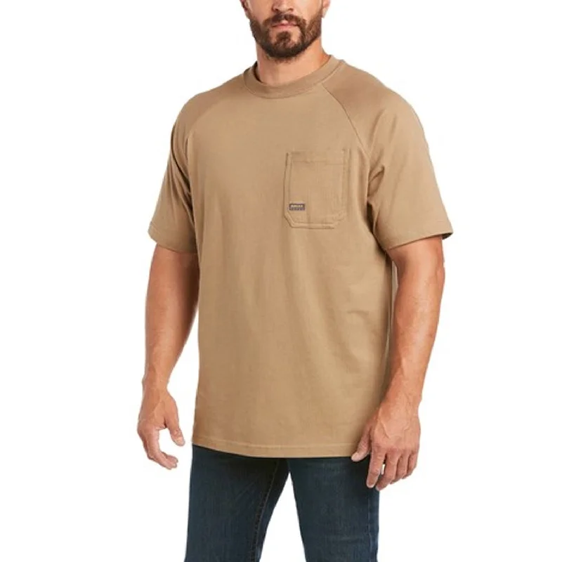 Men's tie - dye t - shirts with a bohemian styleAriat Men's Rebar CottonStrong T-Shirt_Khaki