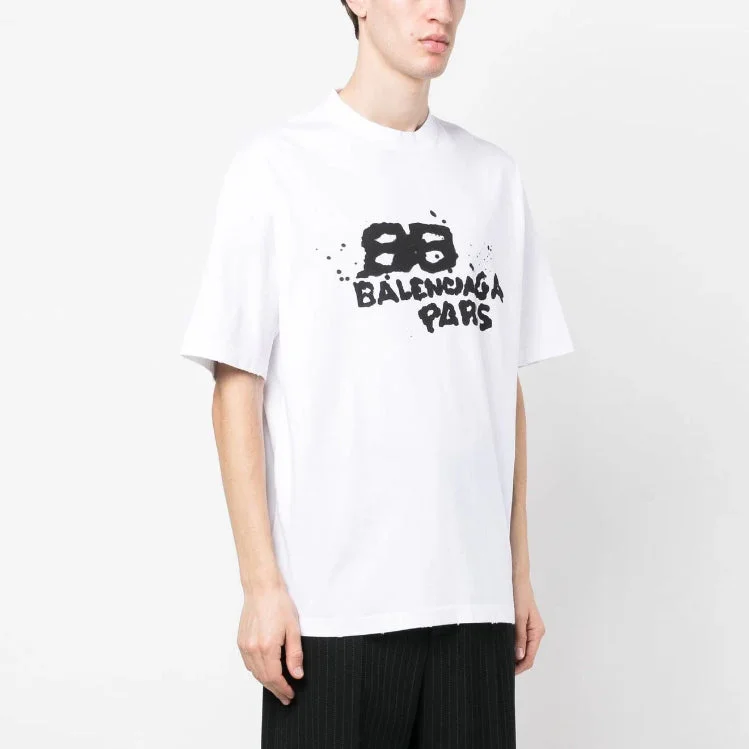 Men's antimicrobial polo shirts for odor - free daily wearBA - Men 'White' Balenciaga Logo Printed Oversized T-Shirt BA824