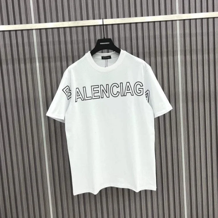 Men's breathable cotton blend polo shirts for summer outingsBA - Men 'White' Balenciaga Printed Oversized T-Shirt BA819