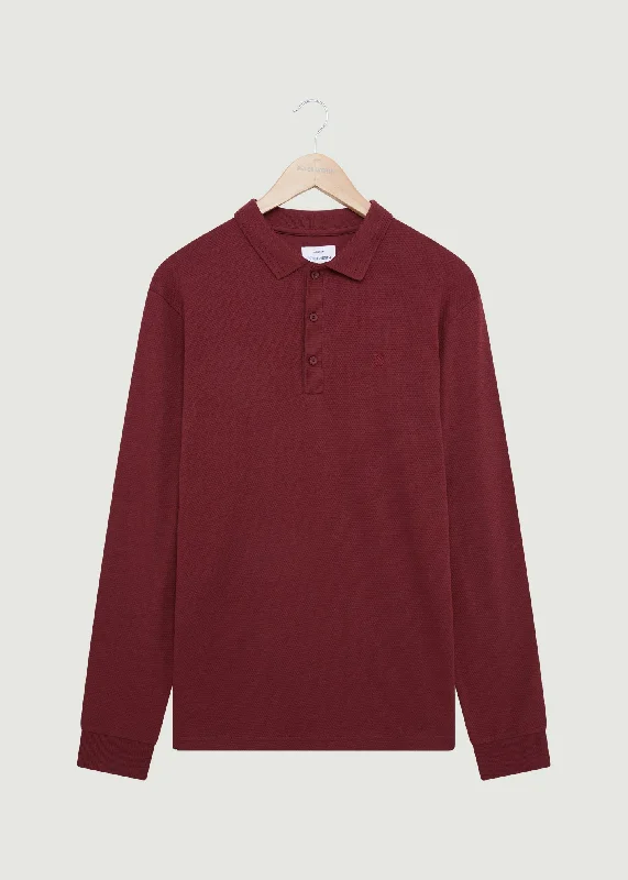 Men's luxury cashmere blend polo shirts in solid colorsBarone Long Sleeved Polo - Burgundy