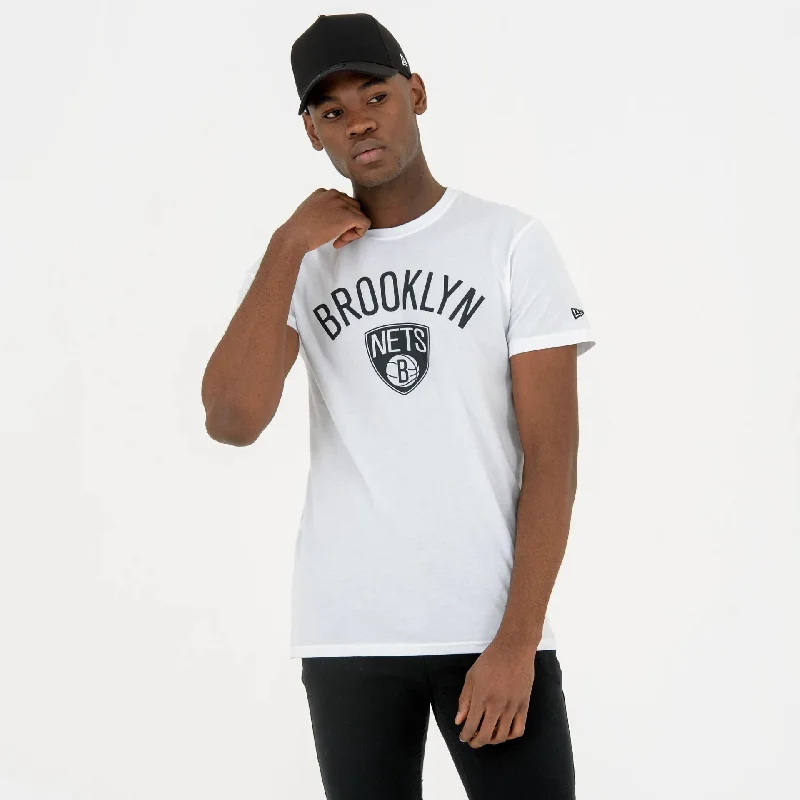 Men's long - sleeve henley t - shirts with button - down placketsBrooklyn Nets NBA Regular White T-Shirt