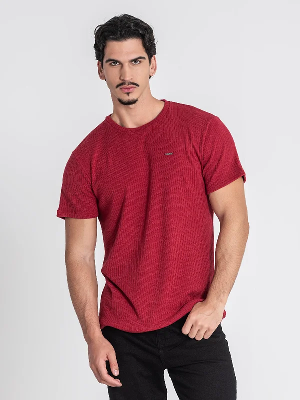 Men's thermal t - shirts with a high - neck design for cold weatherBurgundy Striped Tee