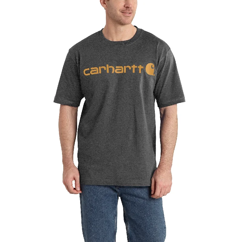 Men's button - front t - shirts with a unique artistic printCarhartt Men's Signature Logo Short Sleeve T-Shirt_Carbon Heather