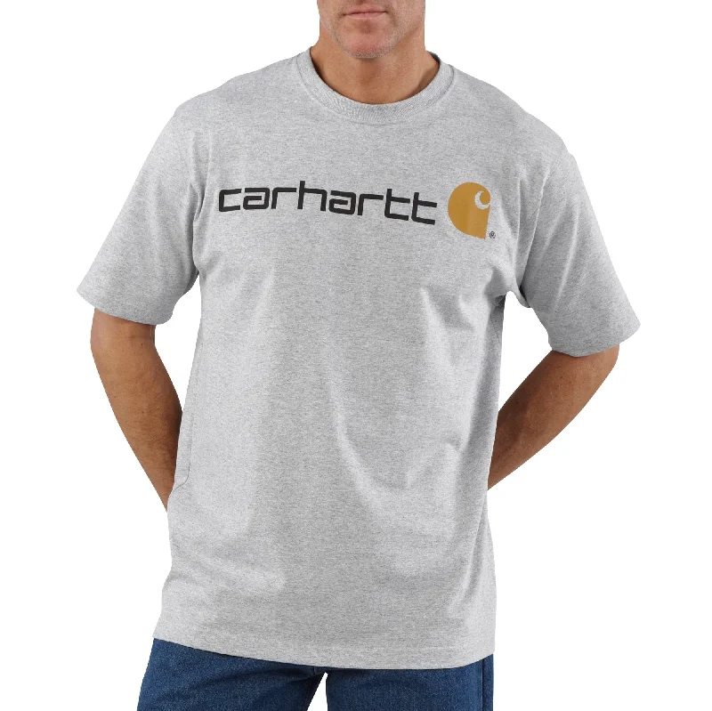 Men's thermal t - shirts with a high - neck design for cold weatherCarhartt Men's Signature Logo Short Sleeve T-Shirt_Heather Grey