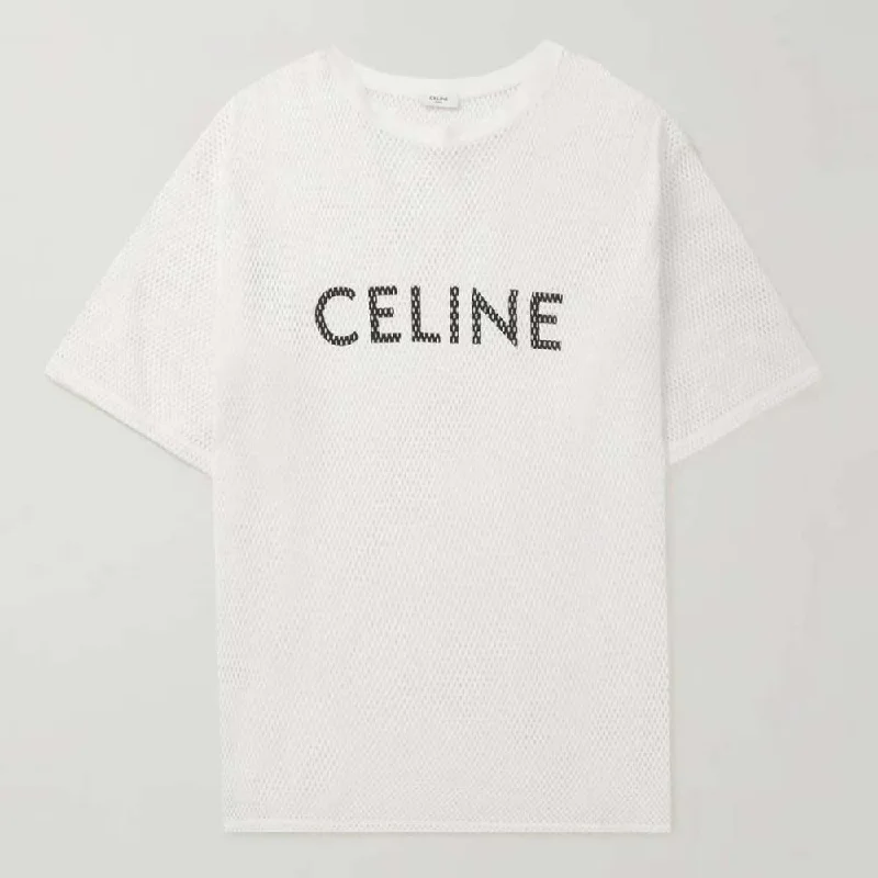 Men's reversible polo shirts with two different looksCL - Men 'White' Celine Printed Cotton Mesh Oversized T-Shirt CL801