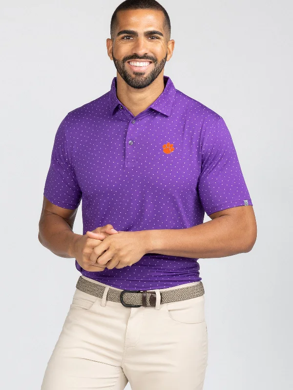 Men's long sleeve classic fit polo shirts with embroidered logosCloud Polo - Ace Dot - Clemson