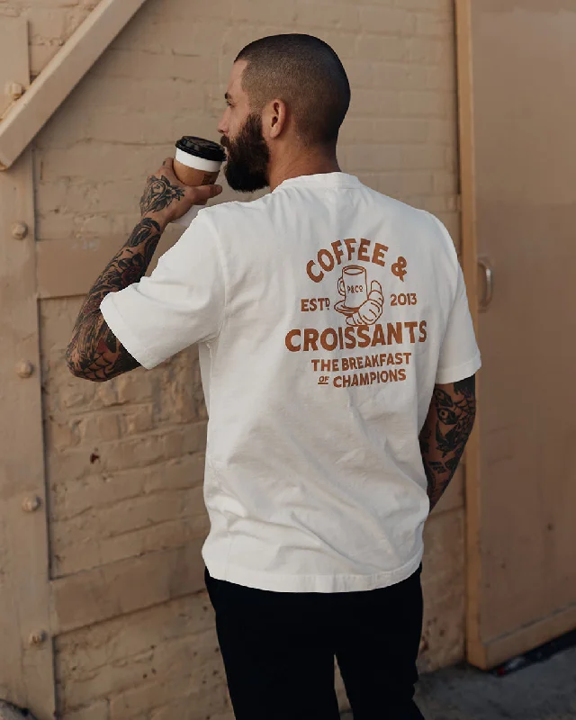 Men's ribbed t - shirts with a textured finish for added styleCoffee & Croissants T-Shirt - Off White