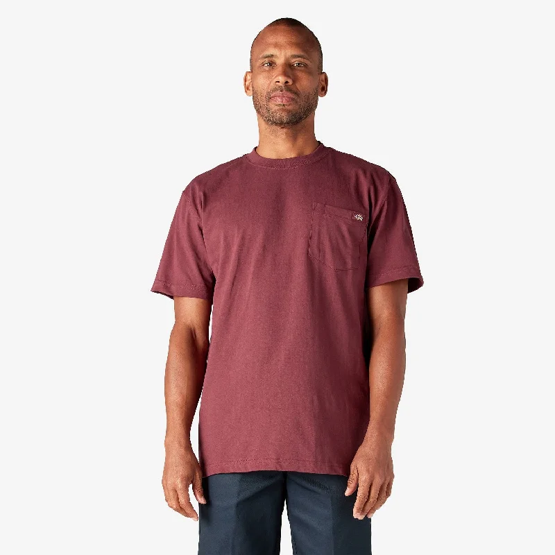 Men's smart - casual checkered t - shirts for semi - formal occasionsDickies Men's Heavyweight Short Sleeve Pocket T-Shirt_Burgundy