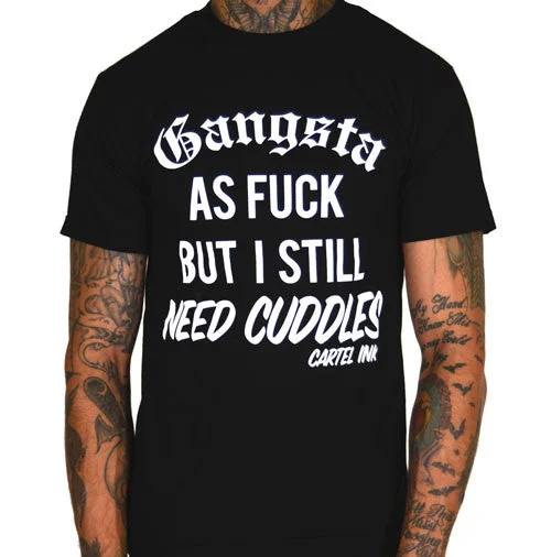 Men's short - sleeve linen t - shirts for summer beach outingsGangsta as Fuck, But Still Need Cuddles Men's T-Shirt