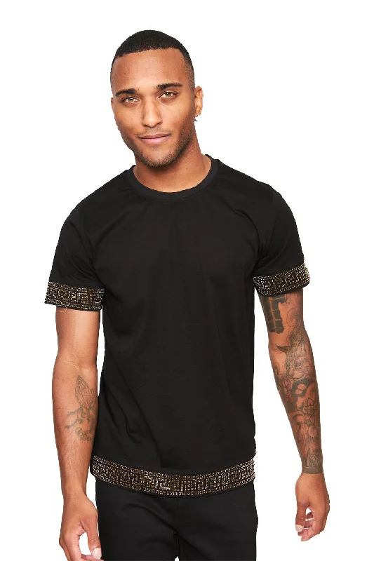 Men's button - front t - shirts with a unique artistic printGold Lining Rhinestone T-Shirt