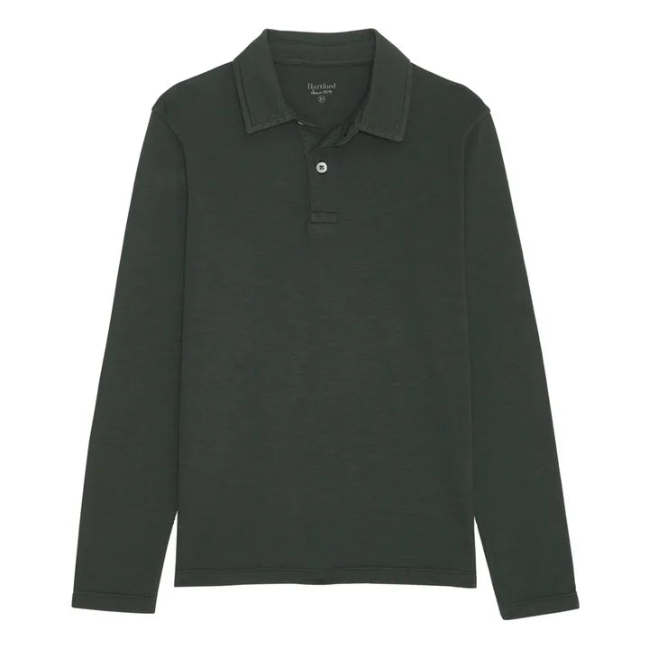 Men's two - tone stripe polo shirts with a preppy styleHartford Knit Long Sleeve Polo Charcoal