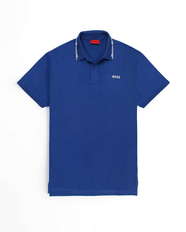 Men's plus size golf polo shirts in moisture wicking fabricHO - Men 'Blue' Boss Cotton Pique Polo With Contrast Logo HO888