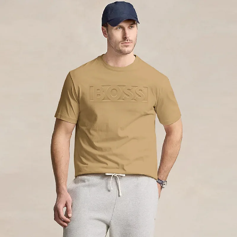 Men's UV - protected polo shirts for outdoor gardeningHU - Men 'Beige' Boss Embossed Motive Logo T-Shirt HU867