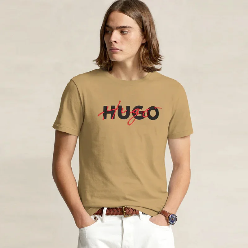 Men's breathable cotton blend polo shirts for summer outingsHU - Men 'Beige' Hugo Hybrid Logo T-Shirt HU868