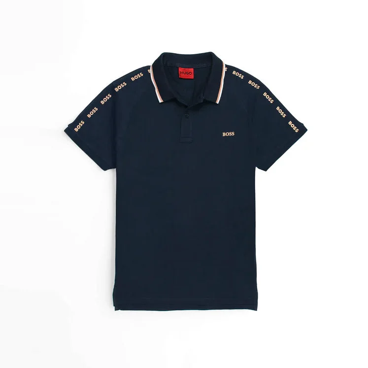 Men's quick - dry polo shirts for water sports activitiesHU - Men 'Dark Navy' Boss Later Slide Contrast Trim Printed Polo HU904