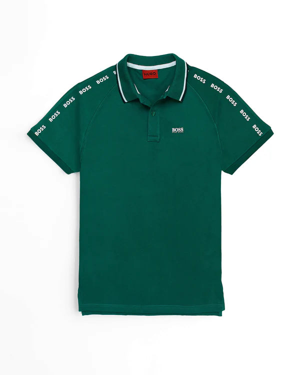 Men's budget - friendly basic polo shirts in multiple colorsHU - Men 'Green' Boss Later Slide Contrast Trim Printed Polo HU903