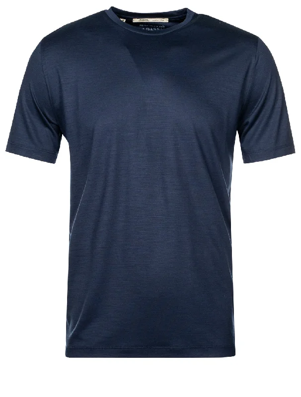 Men's distressed denim - look t - shirts with a rugged appealShort Sleeve Wool T-shirt Navy