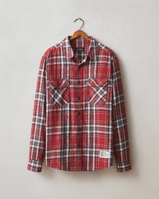 Men's jacquard woven polo shirts with intricate designsVintage Flannel - Bonfire Red Plaid