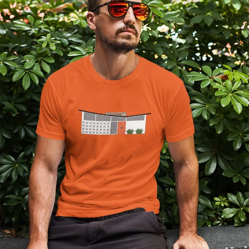 Men's button - front t - shirts with a unique artistic printUnisex T-shirt - Midcentury Butterfly House - Orange