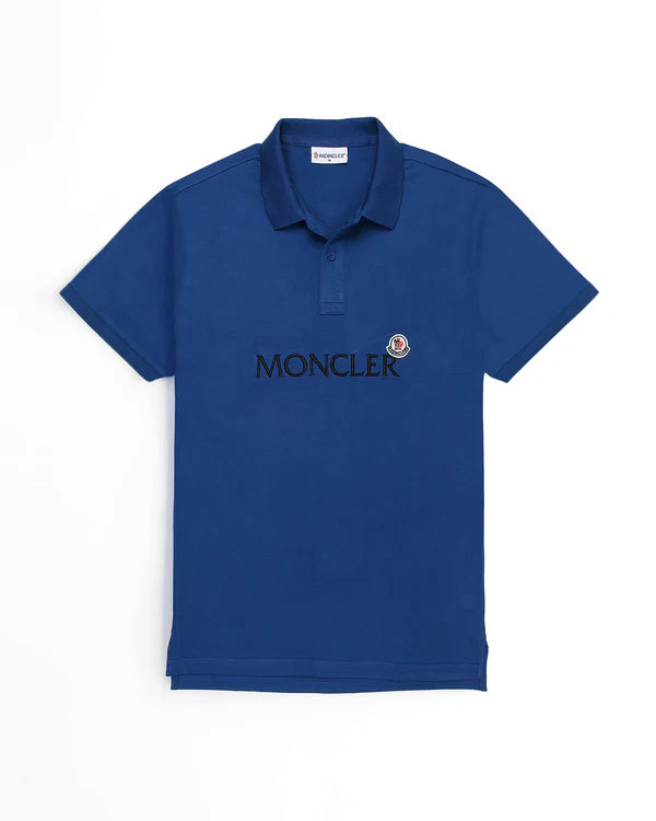 Men's high - collar polo shirts with a modern twistMO - Men 'Blue' Moncler Embroidered Logo Polo MO880