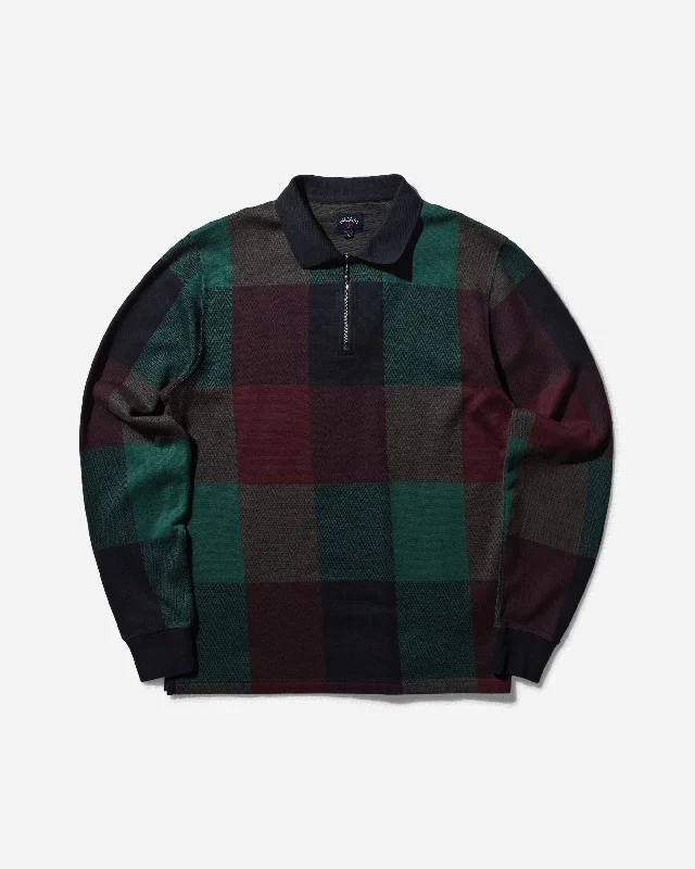 Men's plus - size pocket t - shirts with a classic lookMen's Buffalo Plaid Zip Polo Navy / Burgundy / Green