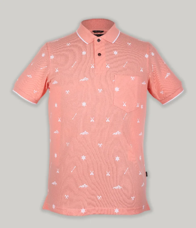 Men's slim fit short sleeve polo shirts with contrast collarsPique Print Polo