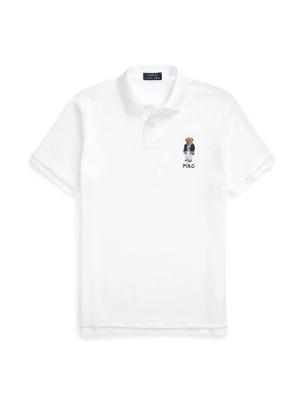 Men's slim fit short sleeve polo shirts with contrast collarsPolo Ralph Lauren Slim Fit Bear Polo White