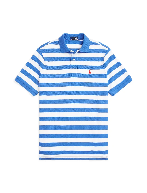 Men's slim fit short sleeve polo shirts with contrast collarsPolo Ralph Lauren Slim Fit Strp Mesh Polo Blue/White