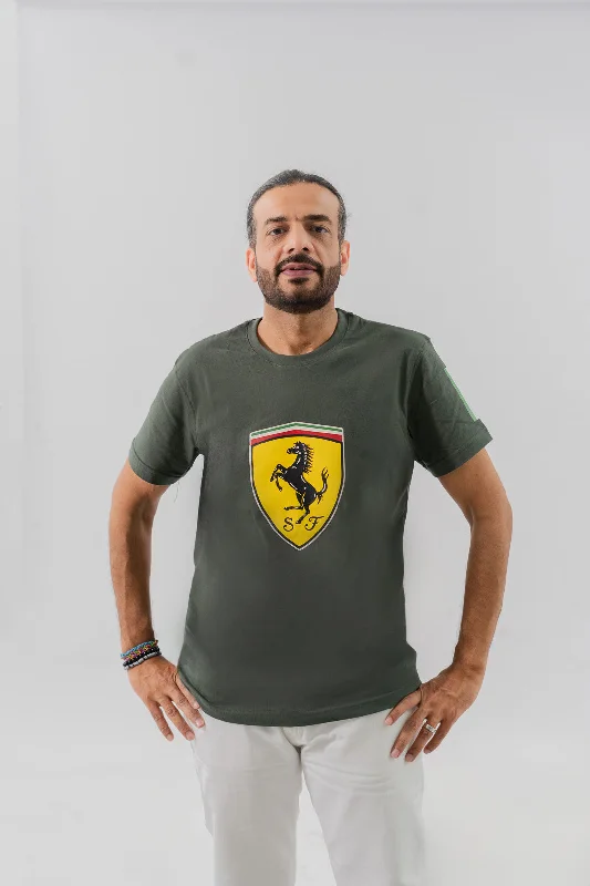 Men's jacquard woven polo shirts with intricate designsPolo Republica Men's PakWheels Ferrari Printed Crew Neck Tee Shirt