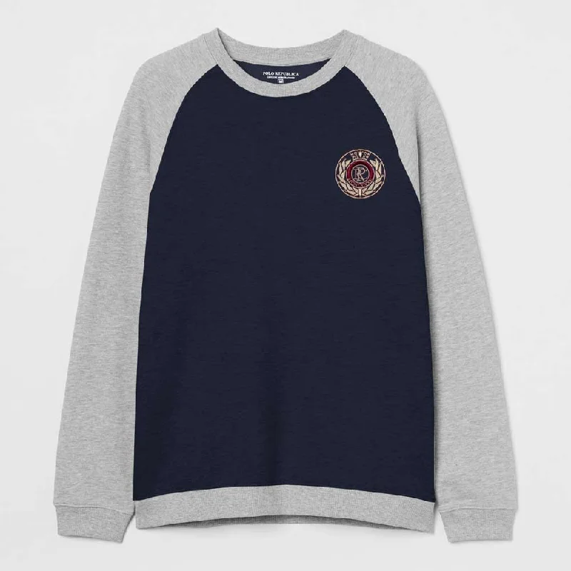 Men's ribbed cuffs and hem polo shirts for a textured lookPolo Republica Men's Crest Embroidered Raglan Sleeve Fleece Sweat Shirt