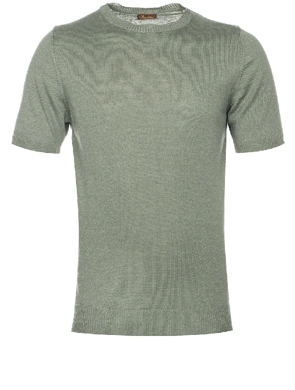 Men's button - front t - shirts with a unique artistic printKnitted T-shirt Green