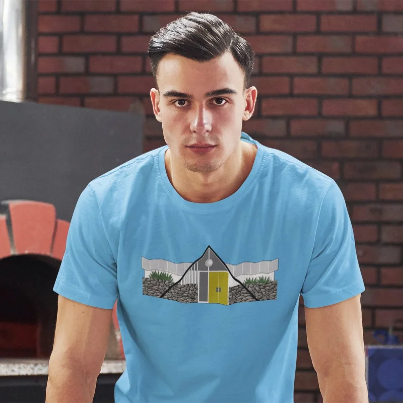 Men's button - front t - shirts with a unique artistic printUnisex T-shirt - Swiss Miss House - Ocean Blue