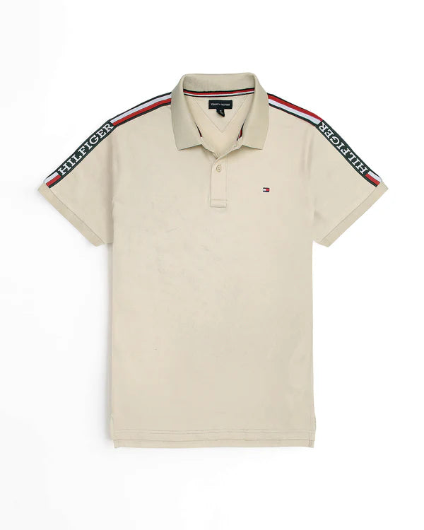 Men's lightweight performance polo shirts for tennis matchesTM - Men 'Beige' Hilfiger Logo Stripe Polo TM882