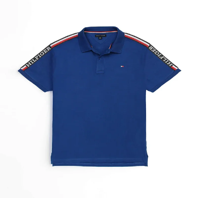 Men's formal - style silk blend polo shirts for special occasionsTM - Men 'Blue' Hilfiger Logo Stripe Polo TM884