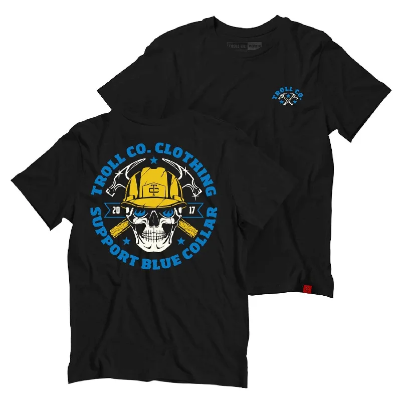 Men's distressed denim - look t - shirts with a rugged appealTroll Co. Men's Construction "Support Blue Collar" Short Sleeve T-Shirt