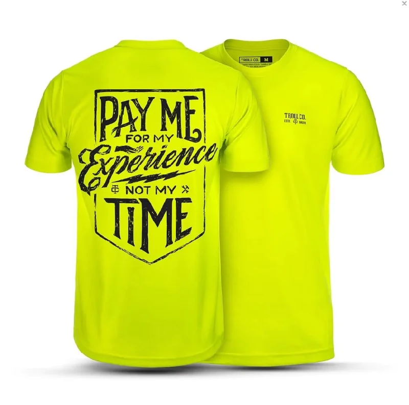 Men's mock - neck t - shirts with a modern and sleek styleTroll Co. Men's Pay Me Short Sleeve Crewneck T-Shirt_Bright Lime